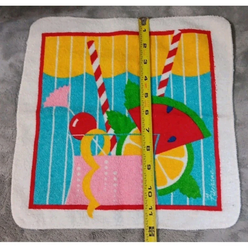 Vtg Wash Cloth Rag 12 Inch Summer Fruity Beach Vacation Drink Made in USA Unused